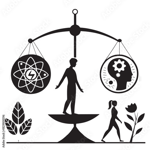 Black physical mental health Silhouette Vector, High Quality Illustration on White Background