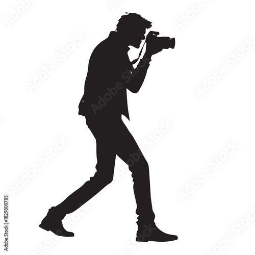 Black photography man with camera Silhouette Vector, High Quality Illustration on White Background