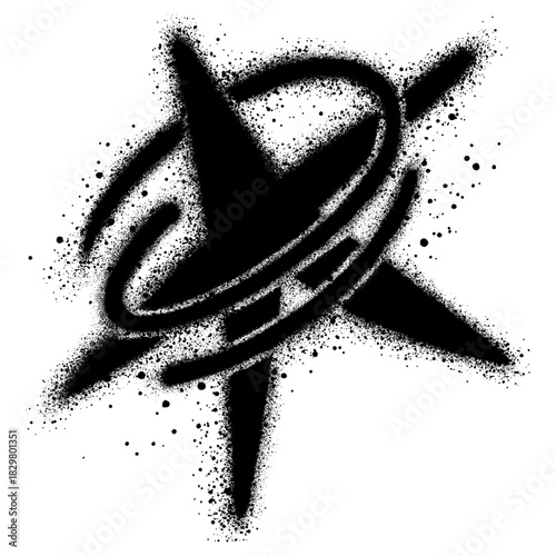 Stylized stars with orbit line in graffiti style with black spray paint