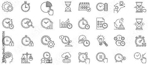 Collection of outline icons representing time management, productivity, and deadlines