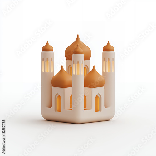 Golden Dome Islamic Mosque 3D Illustration