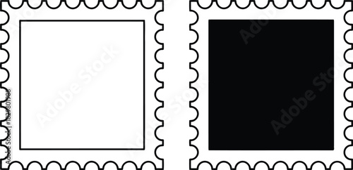 Simple vector illustration showing two postage stamp frames one with white fill and one with solid black