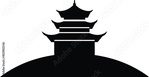 Black silhouette of a traditional Asian multi-tiered pagoda. Minimalist flat vector illustration, high contrast on a pure white background, ideal for cultural or architectural symbolism