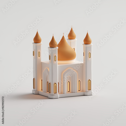 Minimalist 3D Mosque With Illuminated Towers