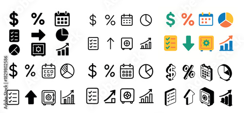 Diverse financial and business icons