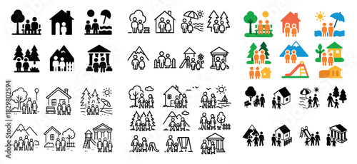Family icons and outdoor activities