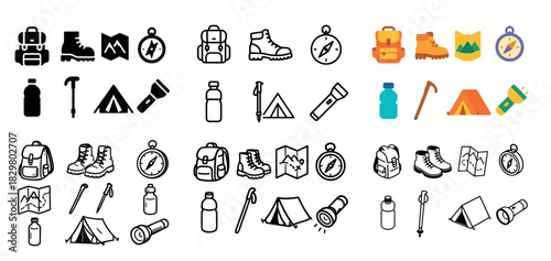 Colorful adventure icons set