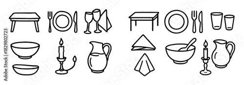 Family Dinner Doodle Icons