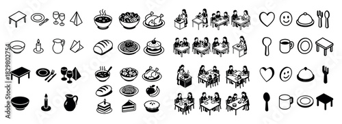 Black and white dining icon set
