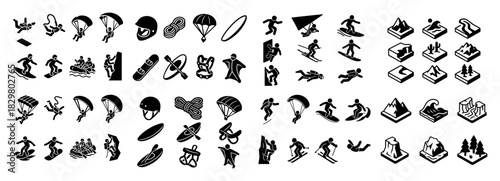 Outdoor adventure silhouette icons set