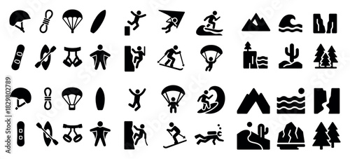 Adventure sports icon collection set