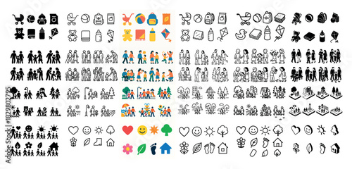 Diverse family icons in various styles