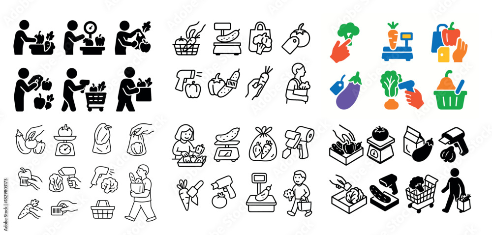 Fototapeta premium Black and white shopping icons collection