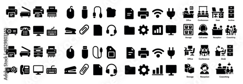Office tools and equipment icons set