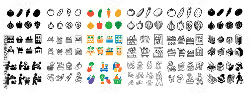 Variety of shopping and vegetable icons