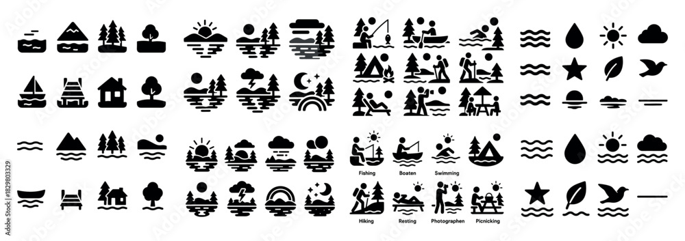 Naklejka premium Outdoor recreation icons collection