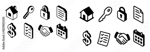 Isometric Housing Icons Grid