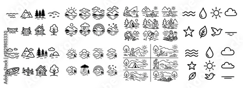Nature and outdoor icon set collection