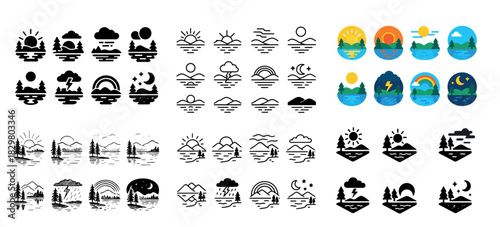 Sunset and weather icons collection