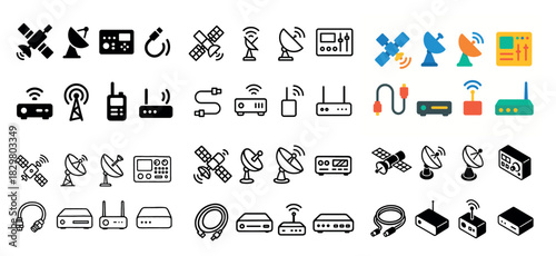 Satellite and communication icons set