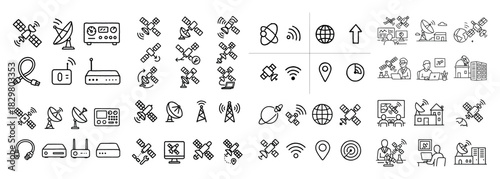 Satellite communication icons set