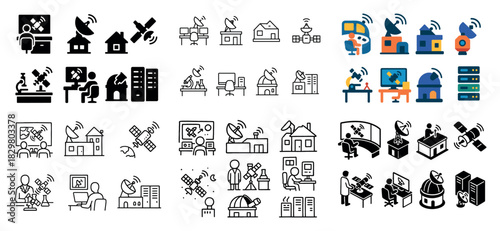Satellite communication icons collection