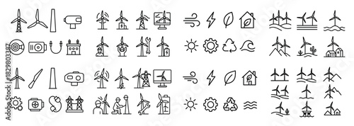 Wind energy icon set in black and white