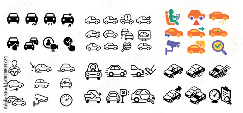 Diverse car icons and symbols collection