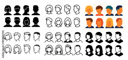 Diverse portrait silhouettes and outlines