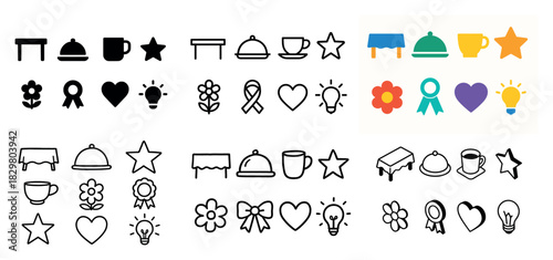 Assorted icons: cups, stars, flowers