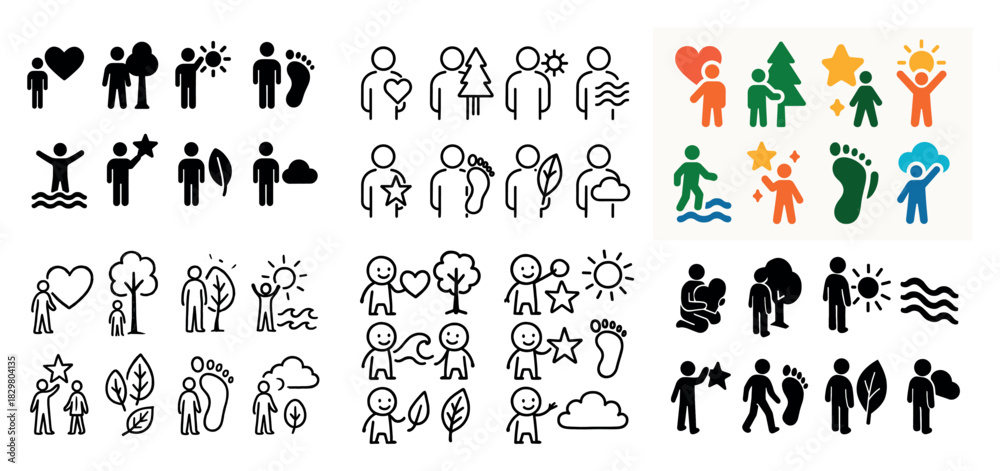 Obraz premium Stick figure icons with nature themes