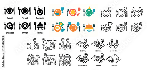 Dining style icons and place settings