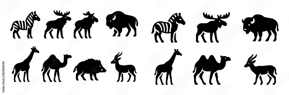 Fototapeta premium Wild Hoofed Animal Icons