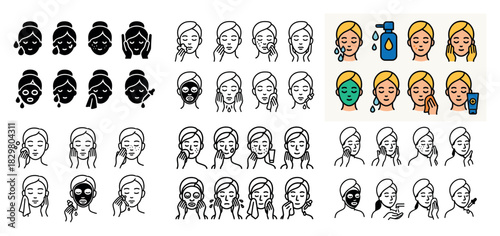 Skincare routine icons for women