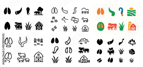 Farm animal icons and silhouettes