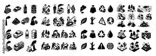Environmental issues icon set collection
