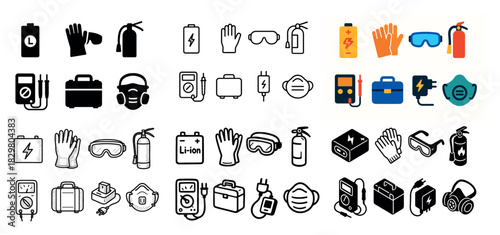 Safety equipment icons collection