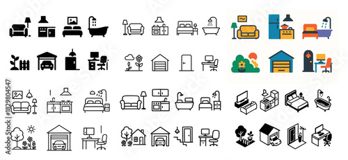 Home furniture and room icons collection