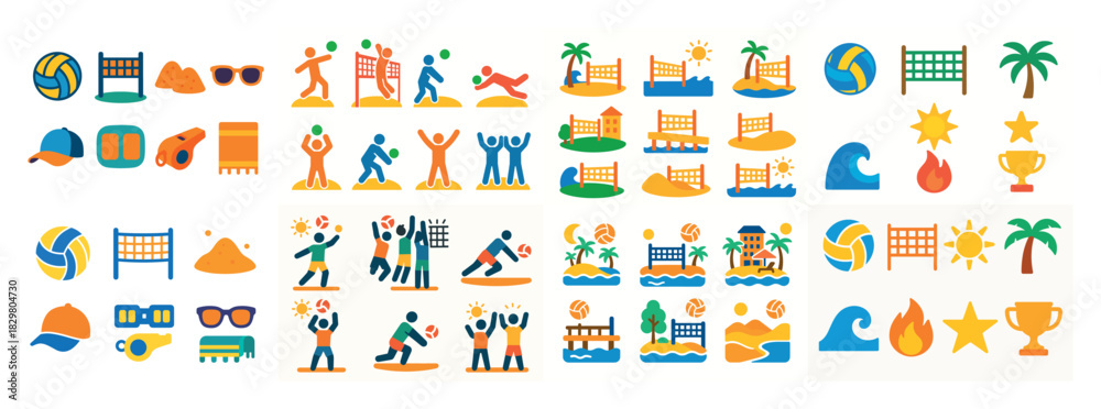 Fototapeta premium Colorful beach sports icons collection