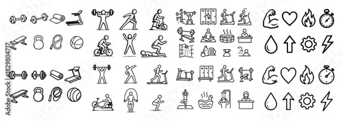Stick figure fitness icons collection