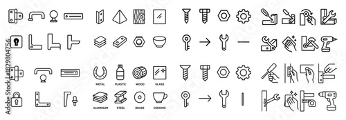 Hardware tools and material icons set