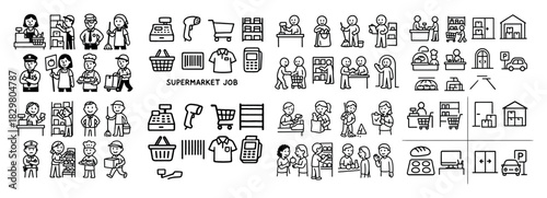 Supermarket job icons and activities