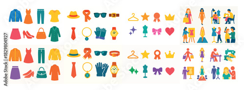 Colorful fashion icons and activities