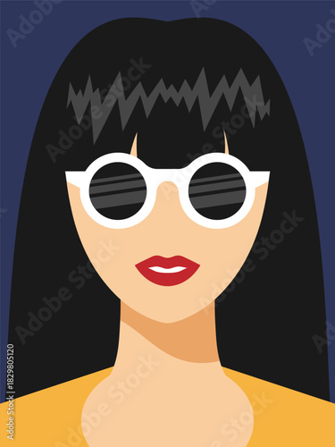 Abstract portrait of a woman with long dark hair and sunglasses. Poster with a faceless woman. Vector illustration