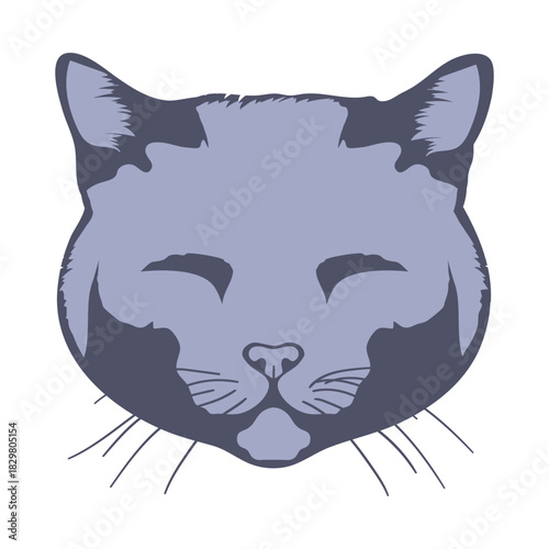 Cat face with closed eyes isolated on white background. Feline head. Vector illustration