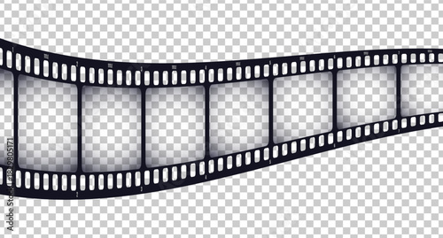 Overlayed movie film strip in perspective on transparent background. Vector illustration