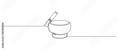 singing bowl icon continuous one line drawing,Continuous Line Drawing of Herbal Medicine Icon.one line art singing bowl vector illustration.