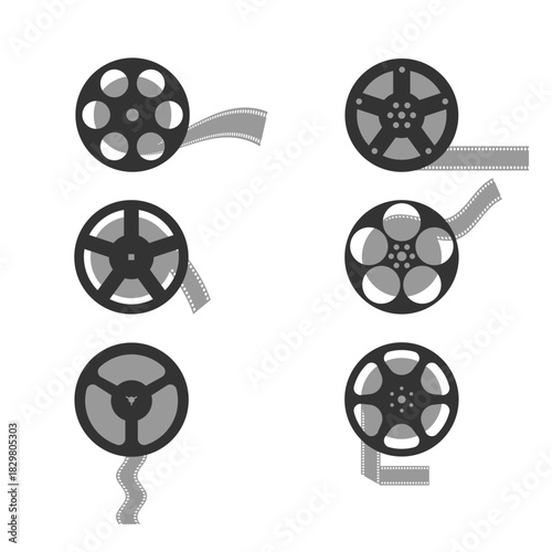 Collection of various film strip icons. Film equipment icon. Cinema symbol. Vector illustration