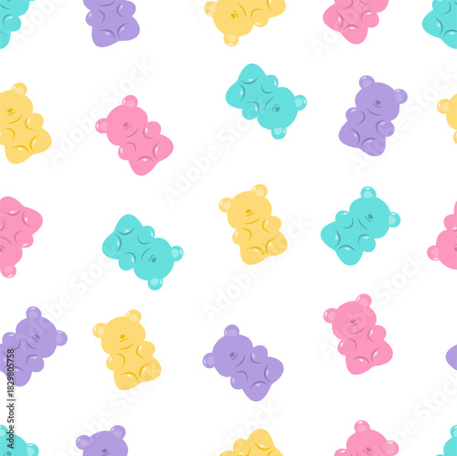 Colorful gummy bears seamless pattern. Sweet gummy illustration with white background