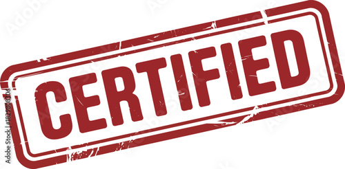 A bold red distressed rubber stamp clearly displaying the word certified on a clean white background